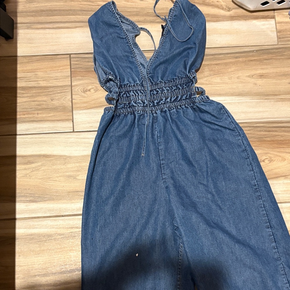 Blue Denim Sleeveless Jumpsuit